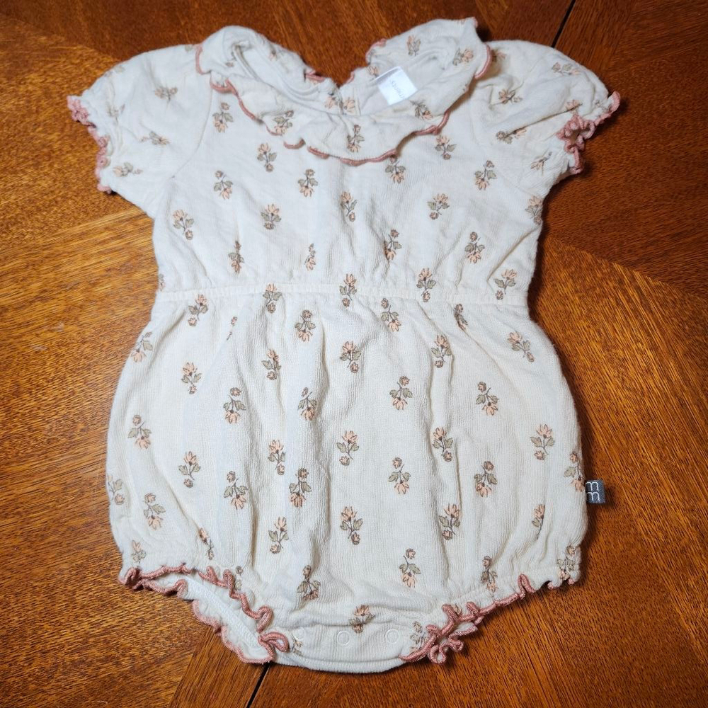Baby Gerber Beige Floral Bodysuit 6-9 Months with Pink Trim